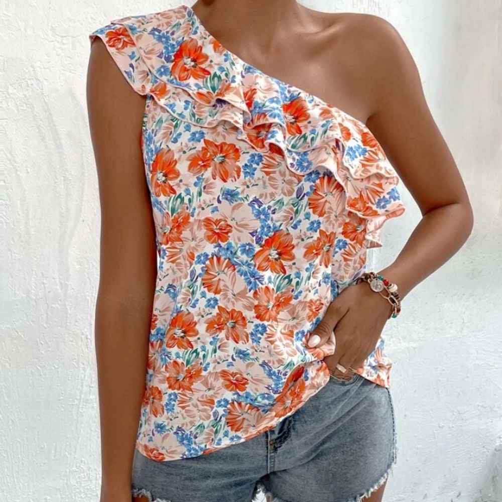 One Shoulder Floral Top